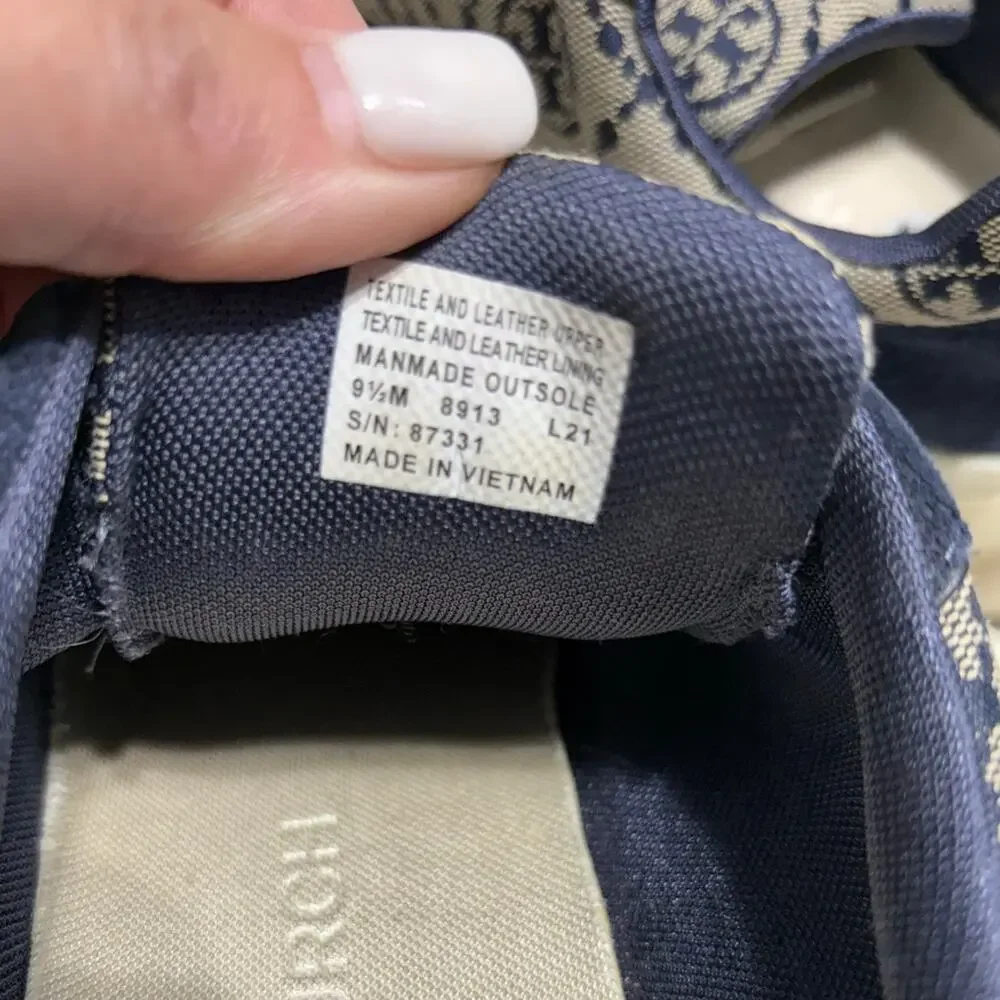 Tory Burch T Monogram Good Luck Trainer Sneakers Women's 9.5 Navy Gray Chunky